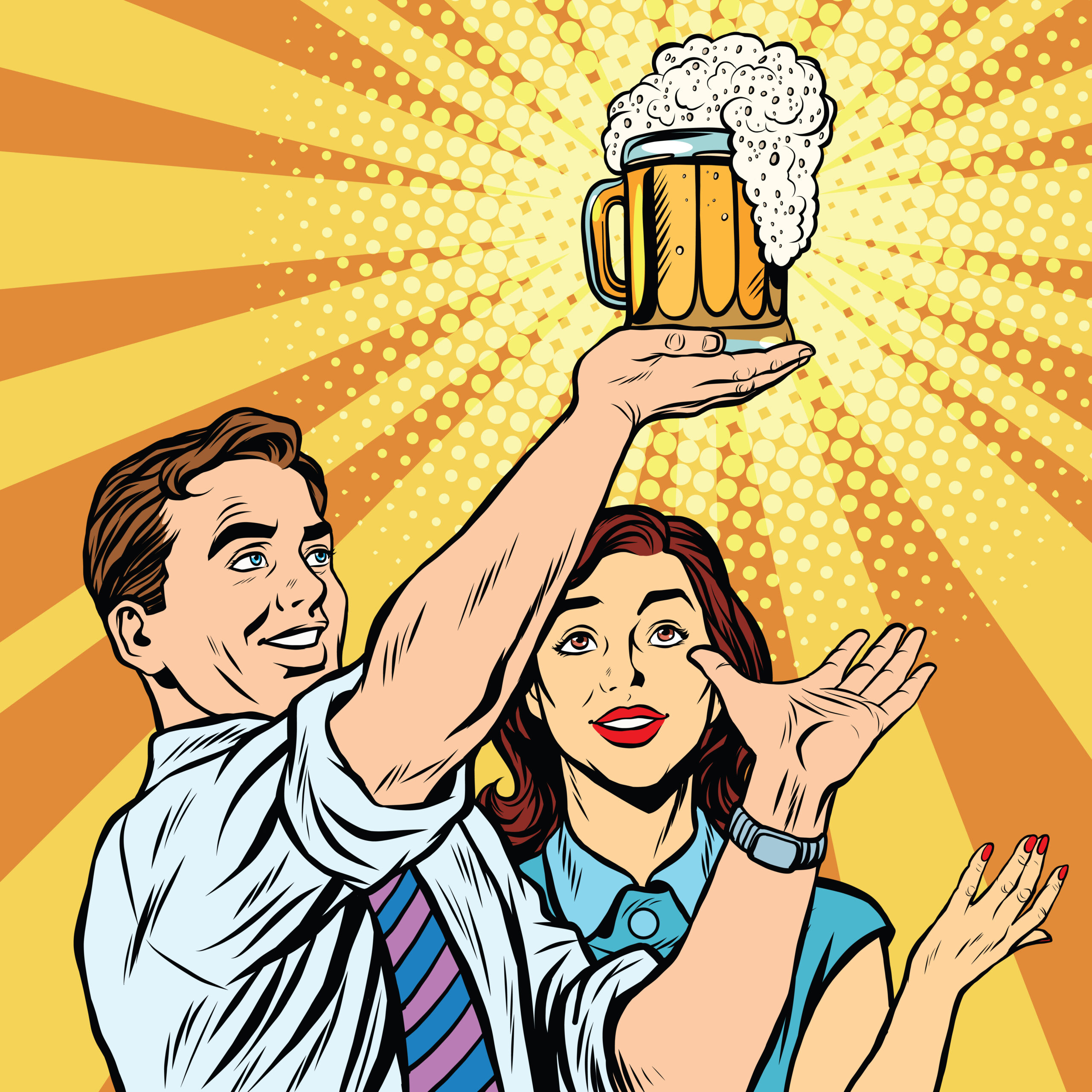 Triumph,Beer,Festival,Bar,Pub,Man,And,Woman,Pop,Art